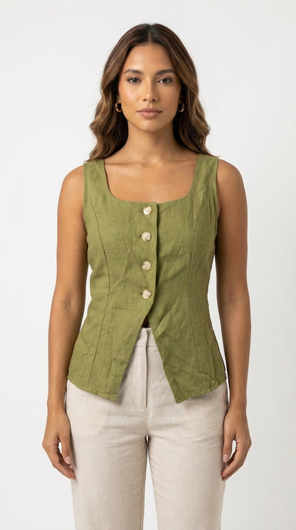 Blusa verde oliva con botones delanteros / SH35 Betzy