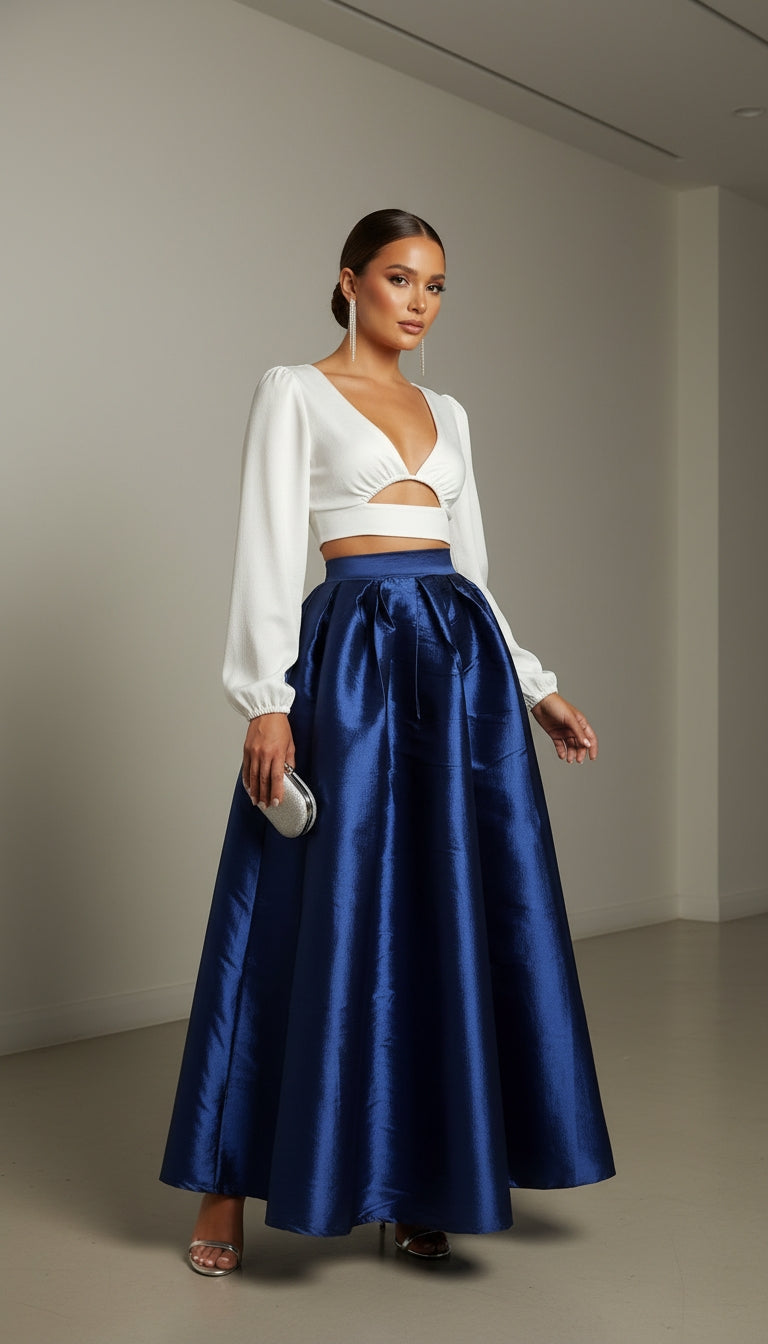 Falda azul satinada / AO188