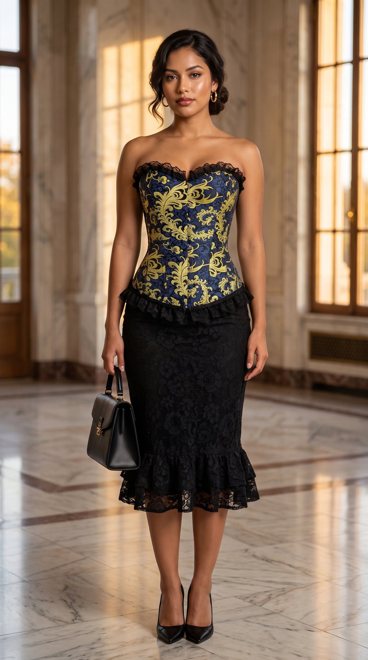 Corset Bloom + Falda negra encaje /OUTEV116