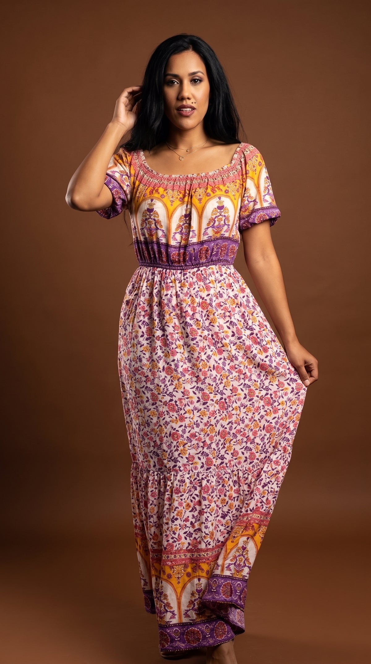 Vestido boho multicolor escote cuadrado /ANV07