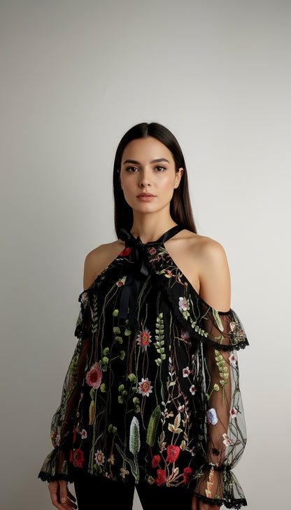 Blusa negra hombros descubiertos / ANB12