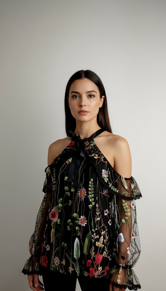 Blusa negra hombros descubiertos / ANB12