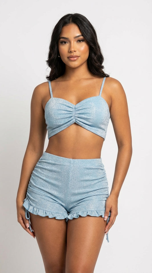 Set azul top y falda drapeada / UV52