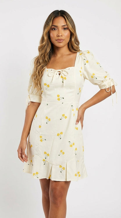 Vestido corto amarillo floral / L21A