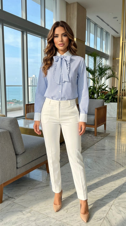 Blusa celeste con lazo / ANB26002