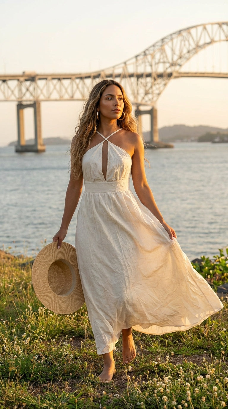 Vestido blanco elegante con lazo en la cintura /SH24