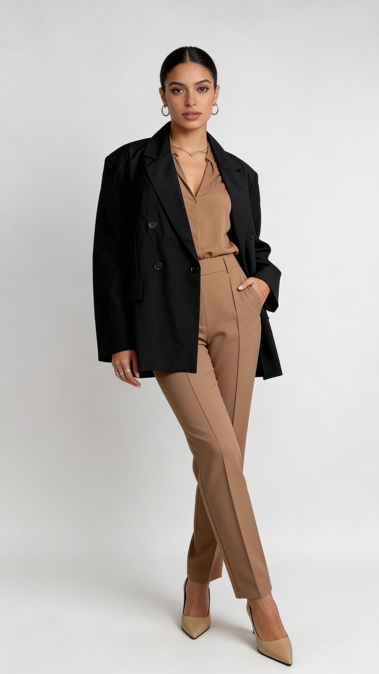 Blazer Negro Largo Elegante / ANBL2656