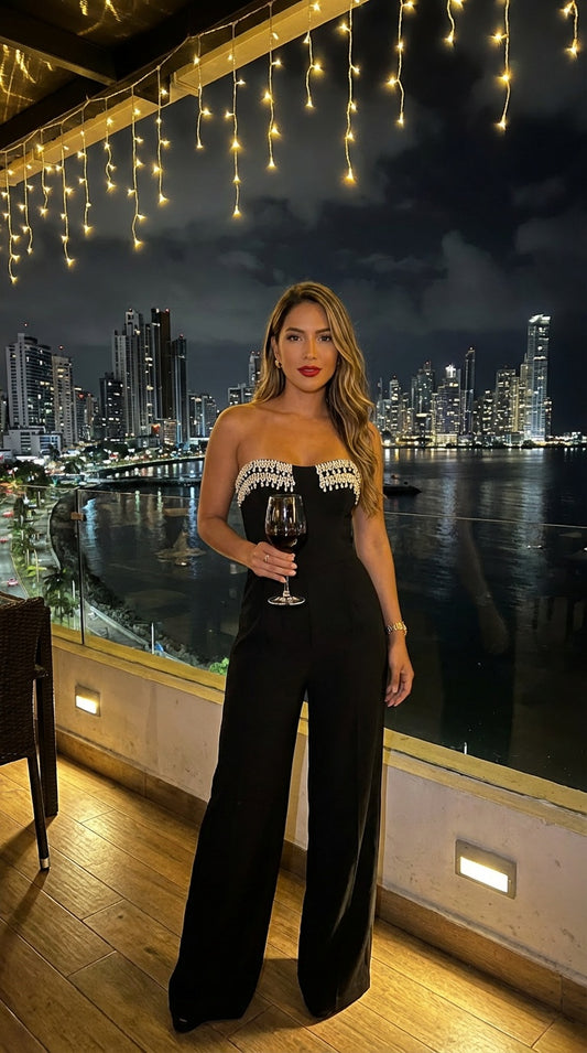 Enterizo negro strapless elegante / L11A