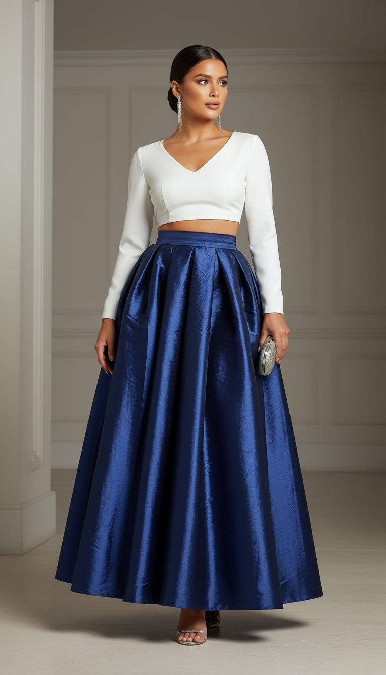 Falda azul satinada / AO188