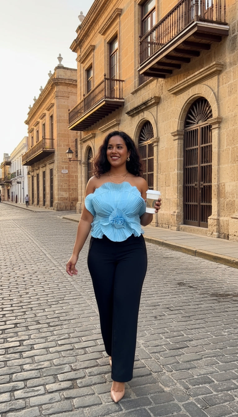 Blusa azul con flor grande decorativa SH34 Betzy