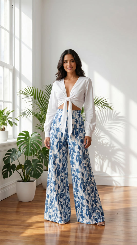 Palazzo Azul con Blusa Blanca / CAS52