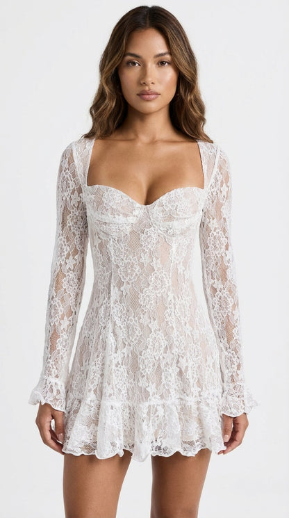 Vestido corto blanco de encaje / SH07