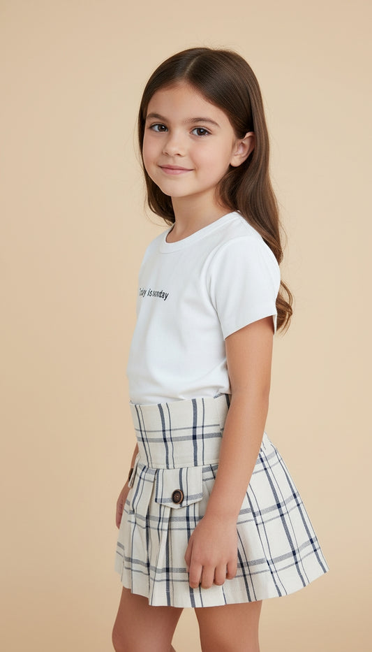 Set Niña Blusa Blanca + Falda Cuadros / ANK34