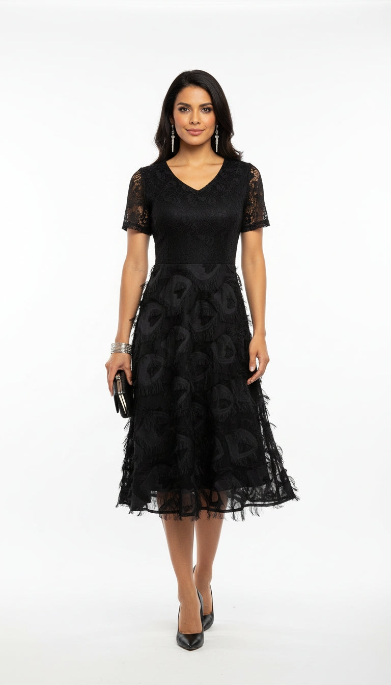 Vestido Negro Tul Elegante Fiesta / MV24