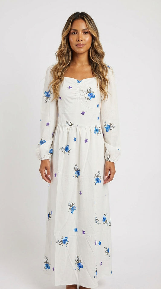 Vestido blanco largo floral / L8A