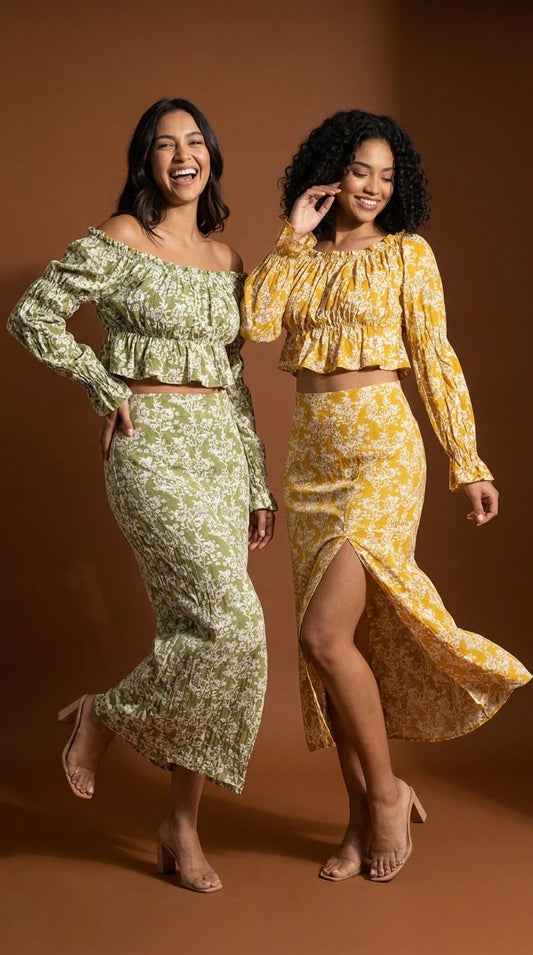Conjunto floral top y falda midi / ANS14