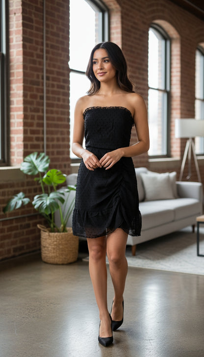 Vestido negro strapless / ANV38