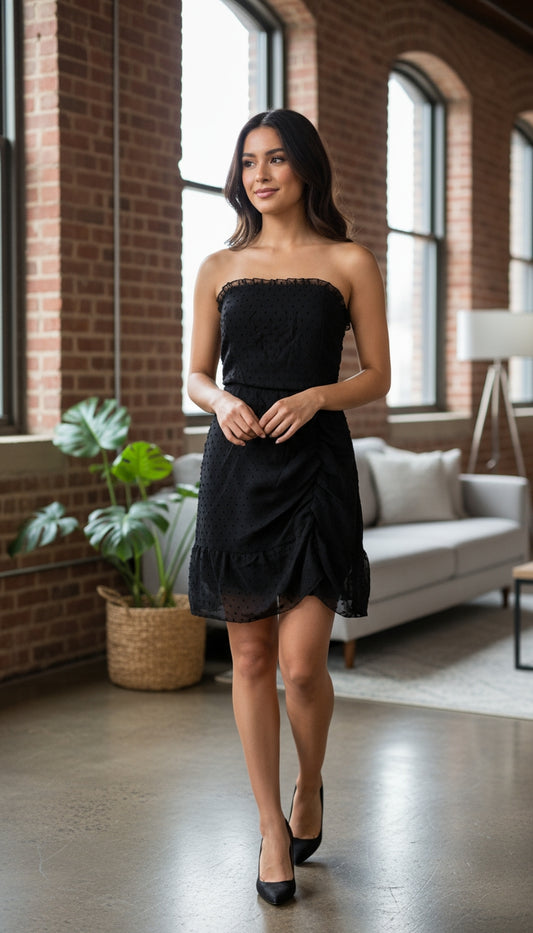 Vestido negro strapless / ANV38