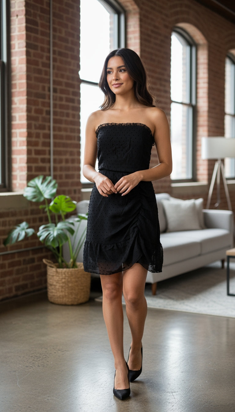 Vestido negro strapless / ANV38