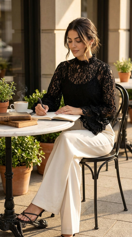 Blusa negra encaje sofisticada / ANB29
