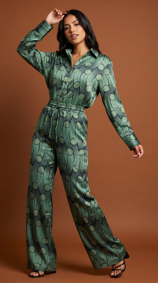 Set Camisa y Pantalón Verde Estampado Contemporáneo / ANSET02