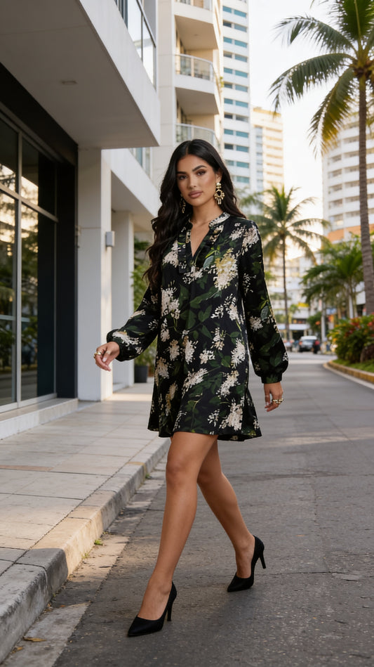 Vestido Floral Oscuro Elegante / NOB22