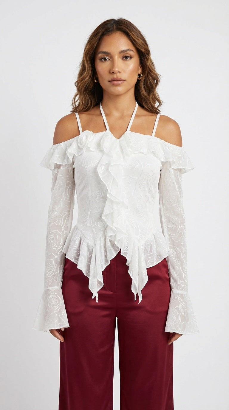 Blusa con vuelos y corte en V / SH50