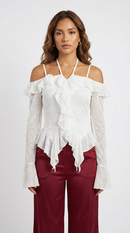 Blusa con vuelos y corte en V / SH50