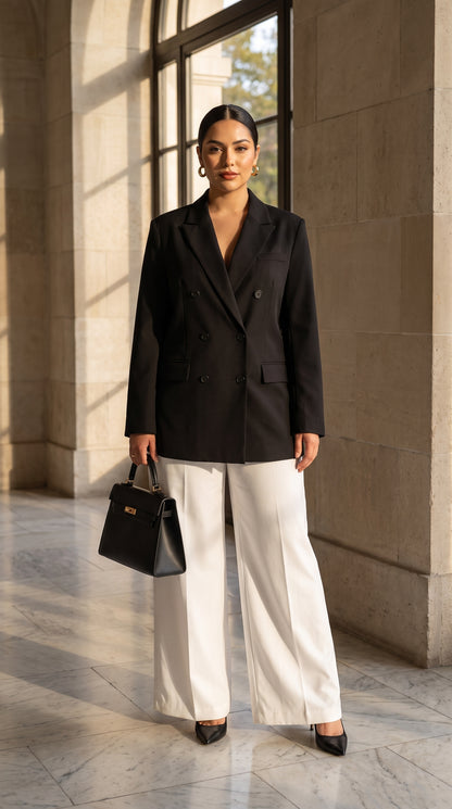 Blazer Elegante + Pantalón Blanco Palazzo Clásico /OUTEV51