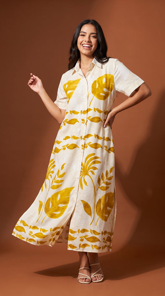 Vestido largo estampado amarillo / ANV81