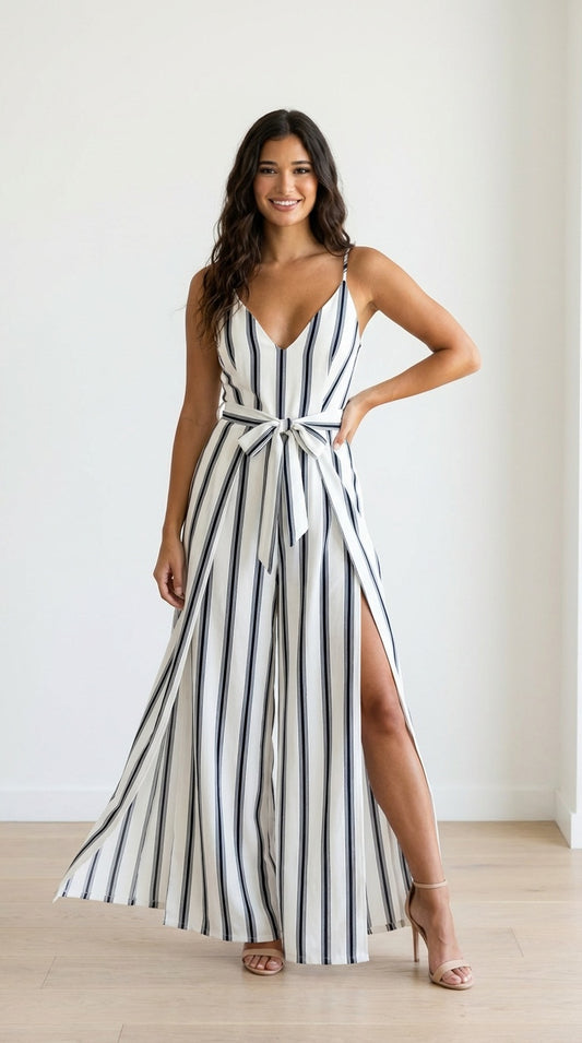 Enterizo largo rayas con abertura / ANJ11