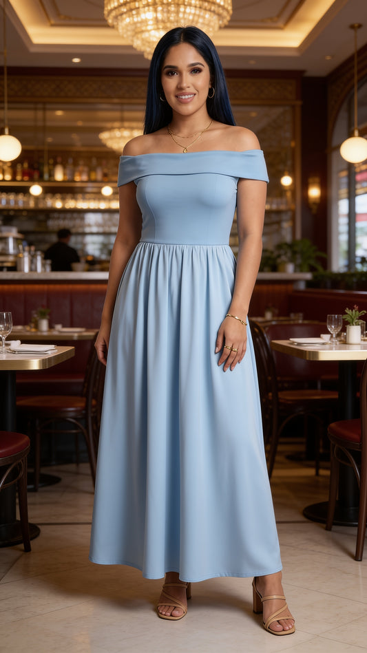 Vestido Celeste Maxi Fluido / L88A