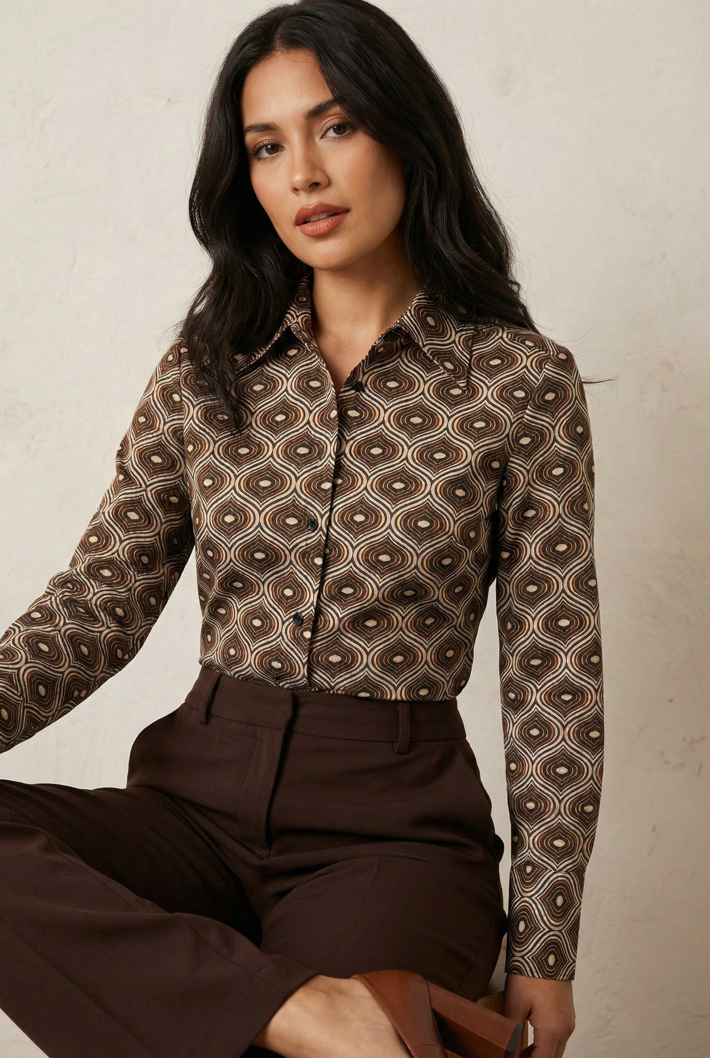 Blusa estampada café / ANB26005