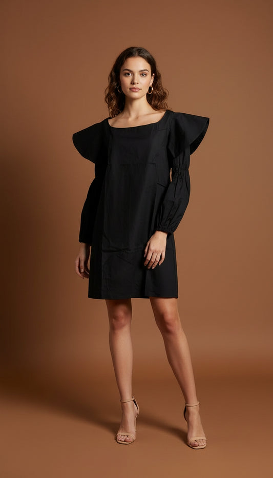 Vestido negro con mangas globo / AO183