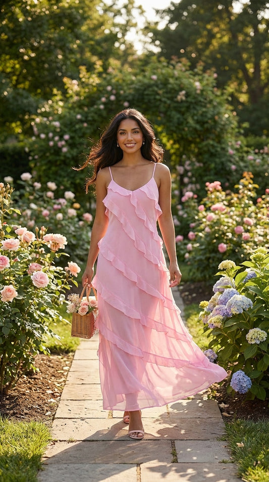 Vestido rosa con volantes / UV46