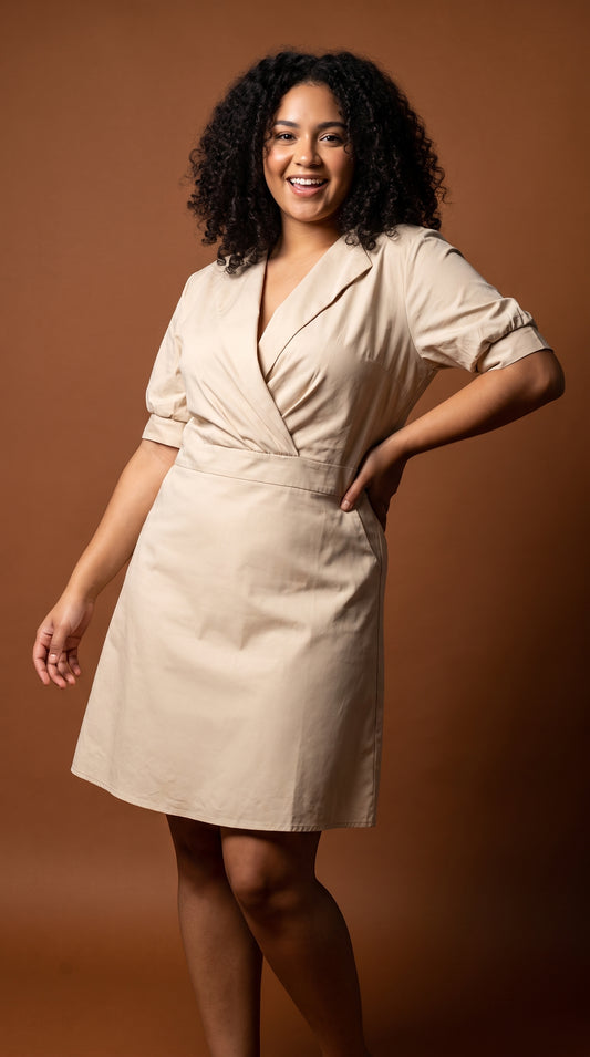 Vestido Beige de Manga Corta / L91A