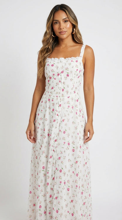 Vestido largo floral romántico / L35A