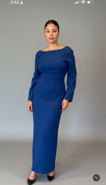 Vestido Azul Marino con Lazo Blanco y Espalda Descubierta/ANV75