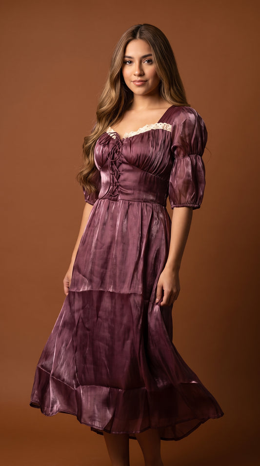 Vestido Lila Satinado Midi Elegante / MV11