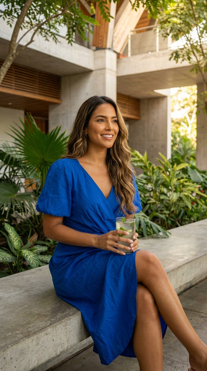 Vestido largo azul cruzado /SH13