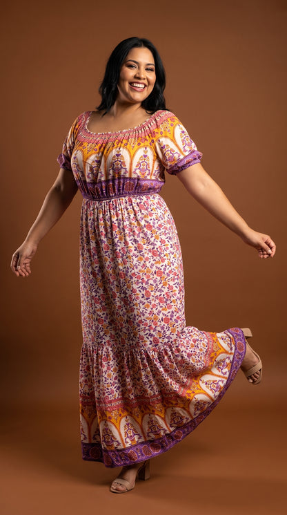 Vestido boho multicolor escote cuadrado /ANV07