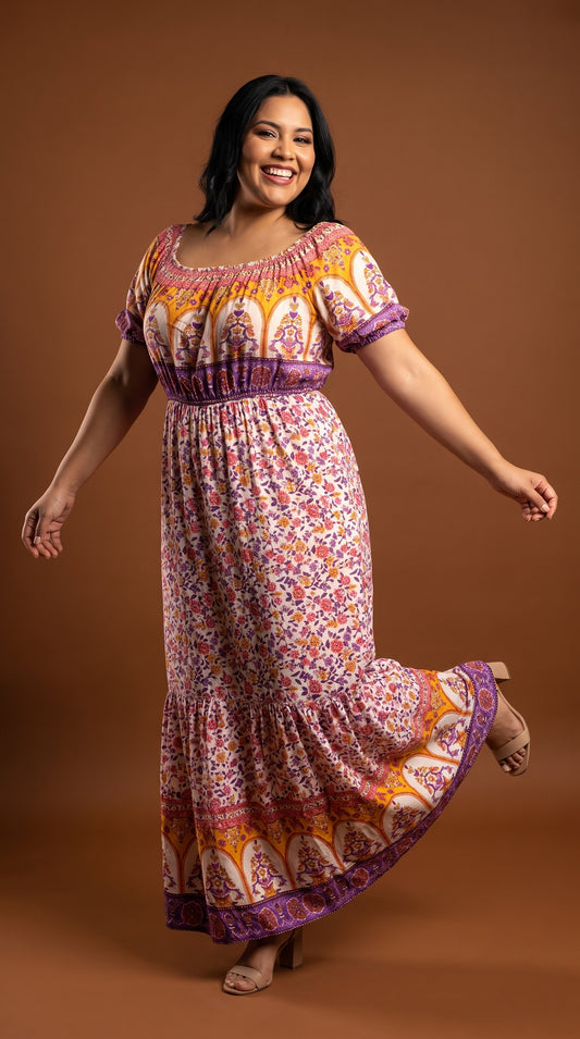 Vestido boho multicolor escote cuadrado /ANV07