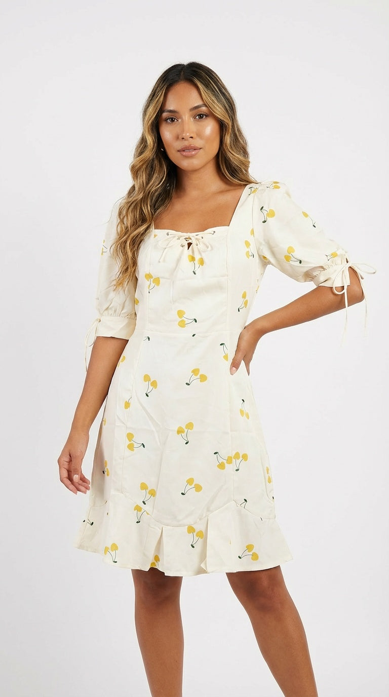 Vestido corto amarillo floral / L21A
