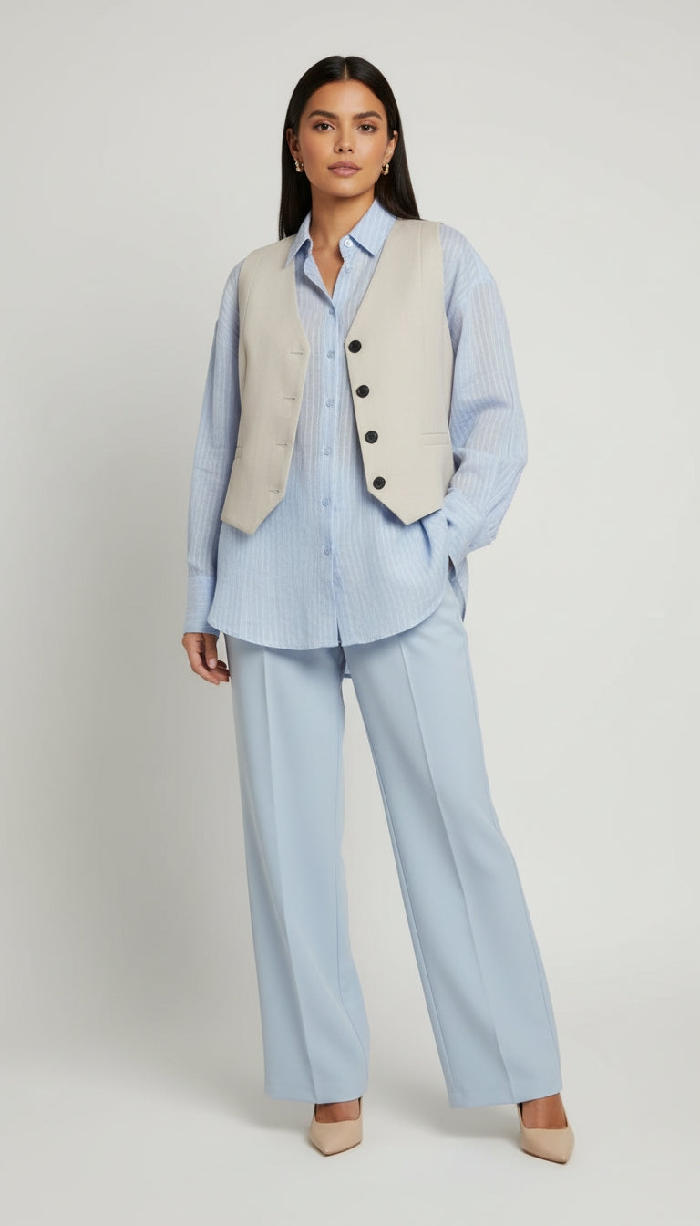 Outfit Oficina Azul Claro Minimalista / OUT32