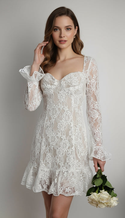 Vestido corto blanco de encaje / SH07