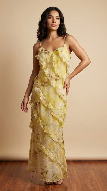 Vestido largo amarillo floral / UV18