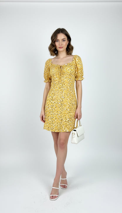 Vestido amarillo floral manga campesina /ANV02