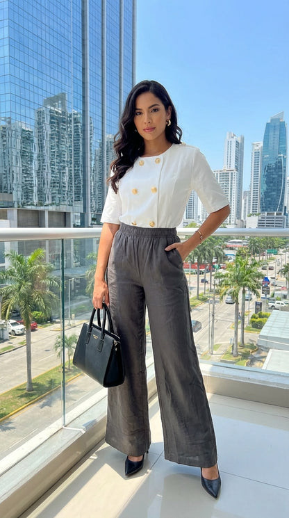 Pantalón palazzo gris oscuro / ANE1001-18