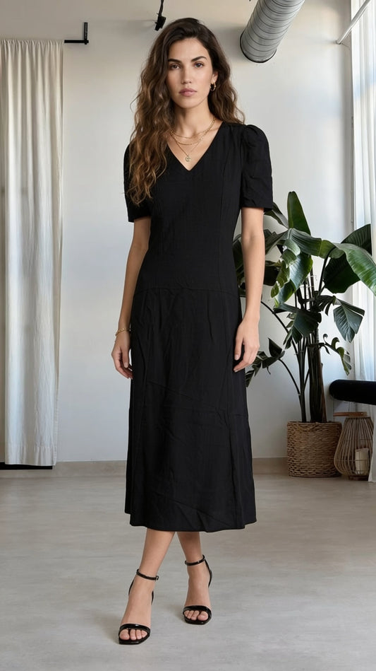 Vestido Negro Casual Midi / L84A