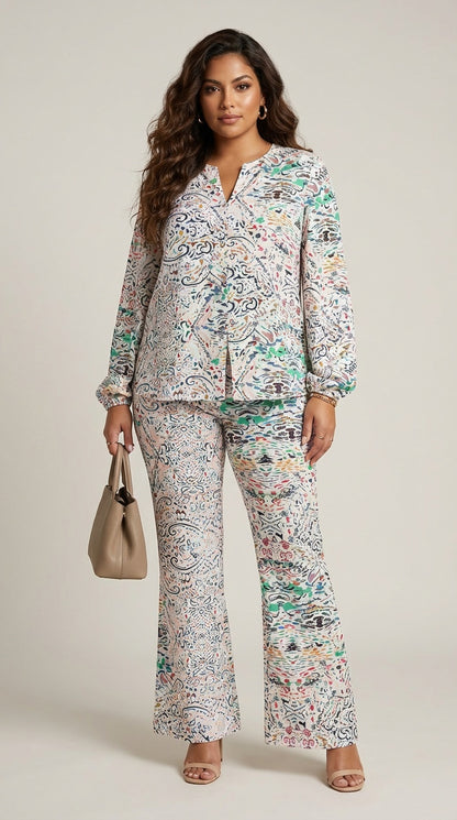 Set Camisa y Pantalón Estampado Abstracto Elegante / ANSET01